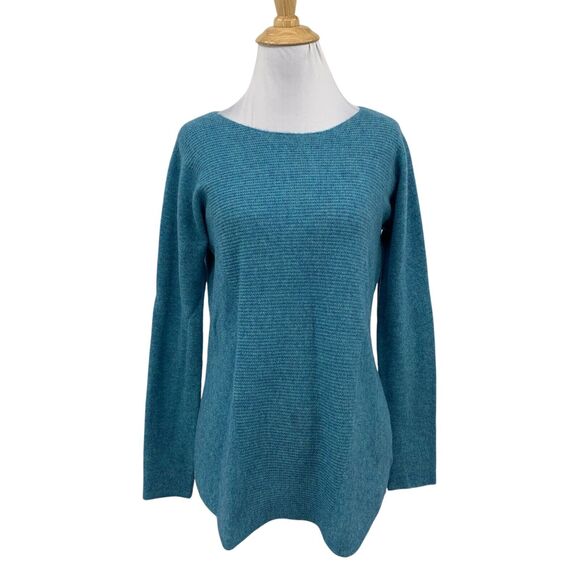 Max Studio Sweater Women S Small Blue 2 Ply Cashmere Long Sleeve Drop Cut Hem - Picture 1 of 13